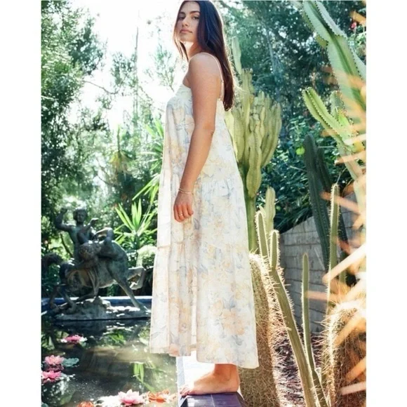 Abercrombie & Fitch  Floral Tiered Maxi Dress Linen XS Petite - Picture 3 of 10